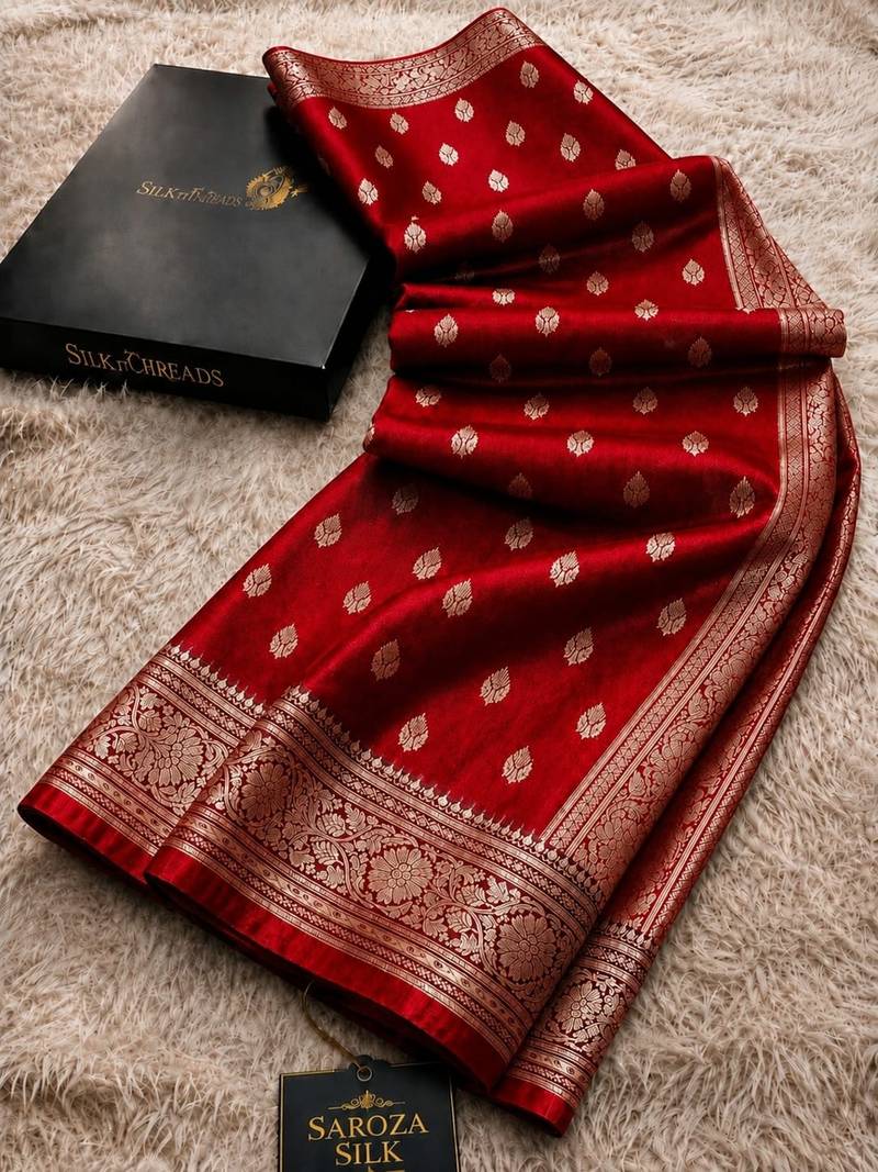 Banarasi All Over Boota Saree Rose Gold Zari - Image 3