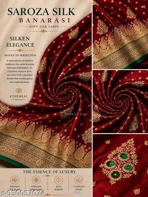 Satin silk saree with embroidery - Image 2