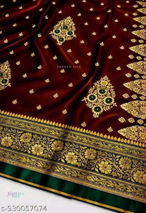 Satin silk saree with embroidery - Image 3
